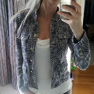 CACHE NWOT Navy and white tweed blazer